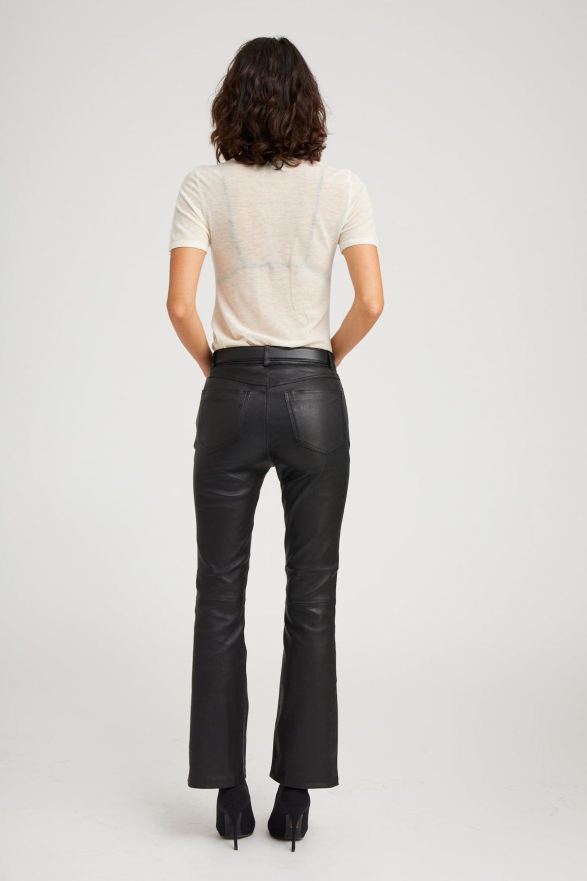 Black Leather 5 Pocket Ankle Flare