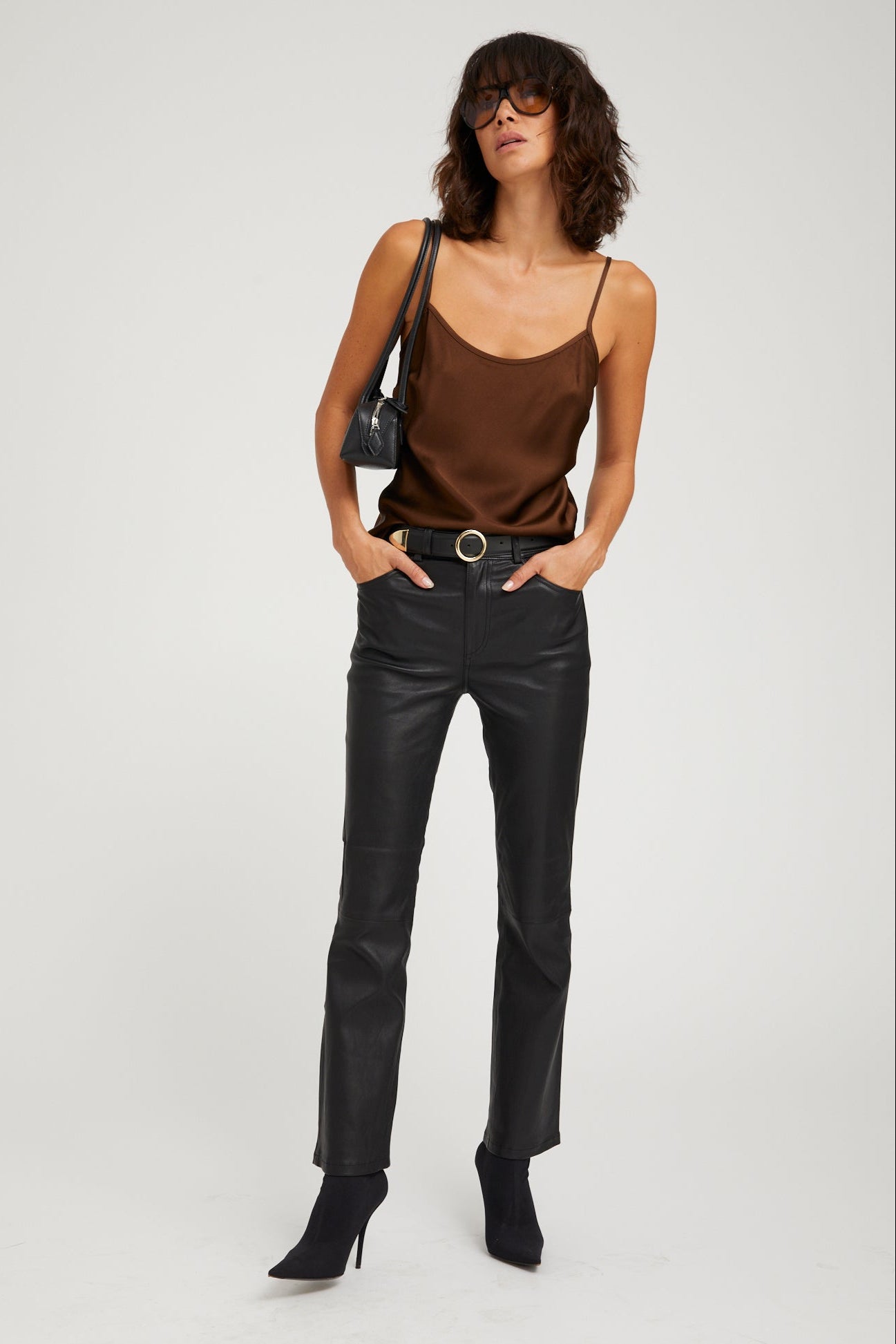 Brown Silk Spaghetti Strap Cami