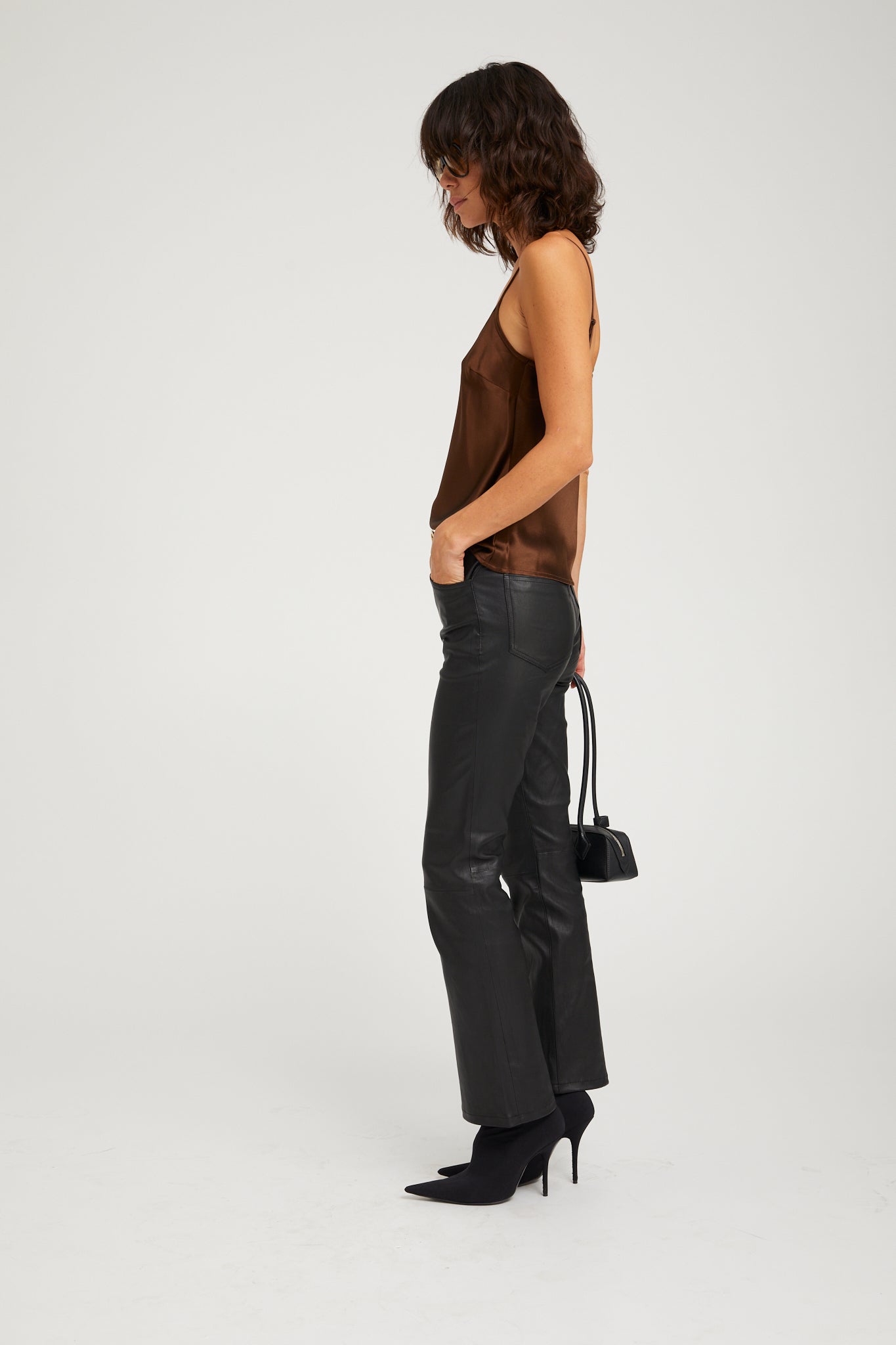 Brown Silk Spaghetti Strap Cami