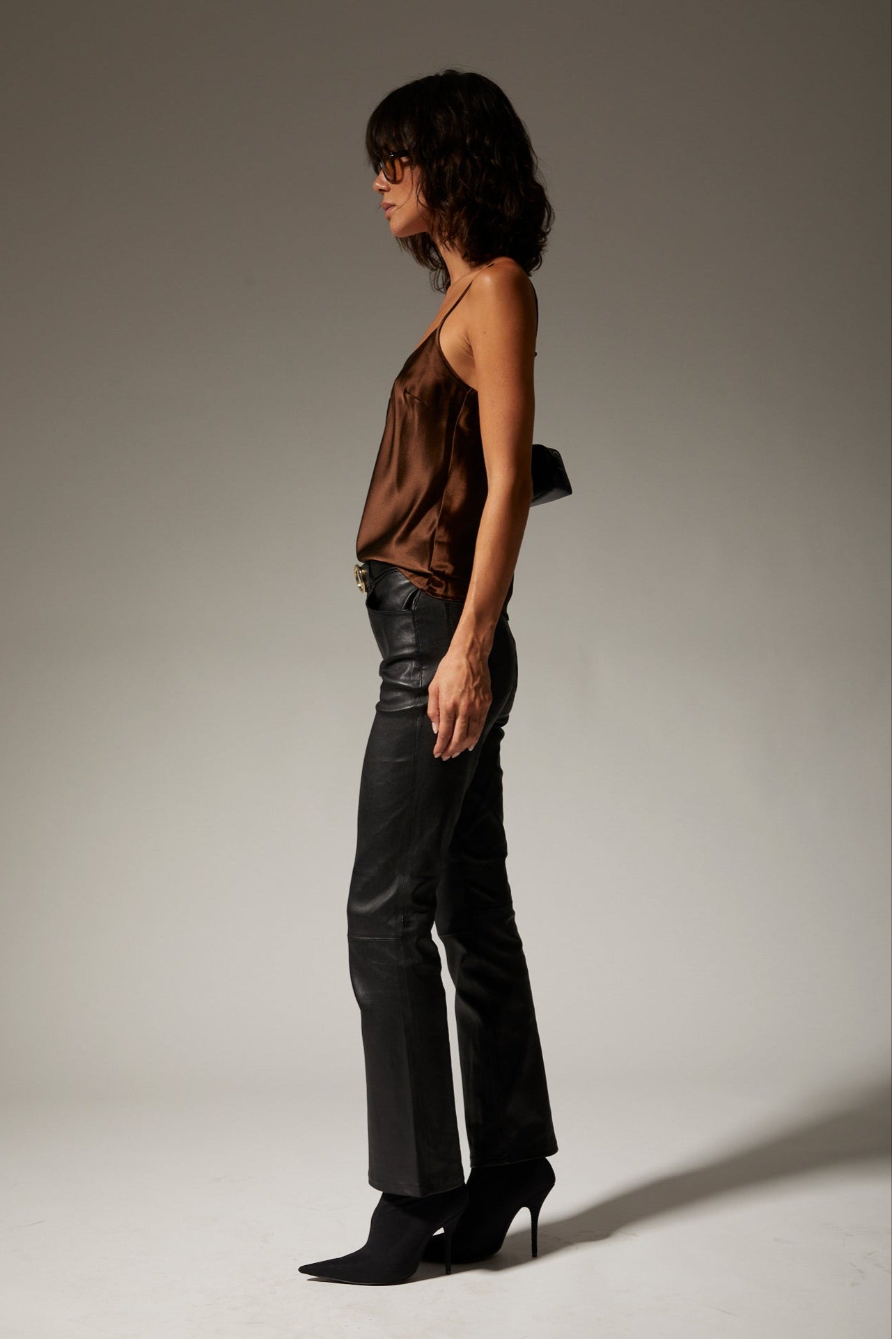 Brown Silk Spaghetti Strap Cami