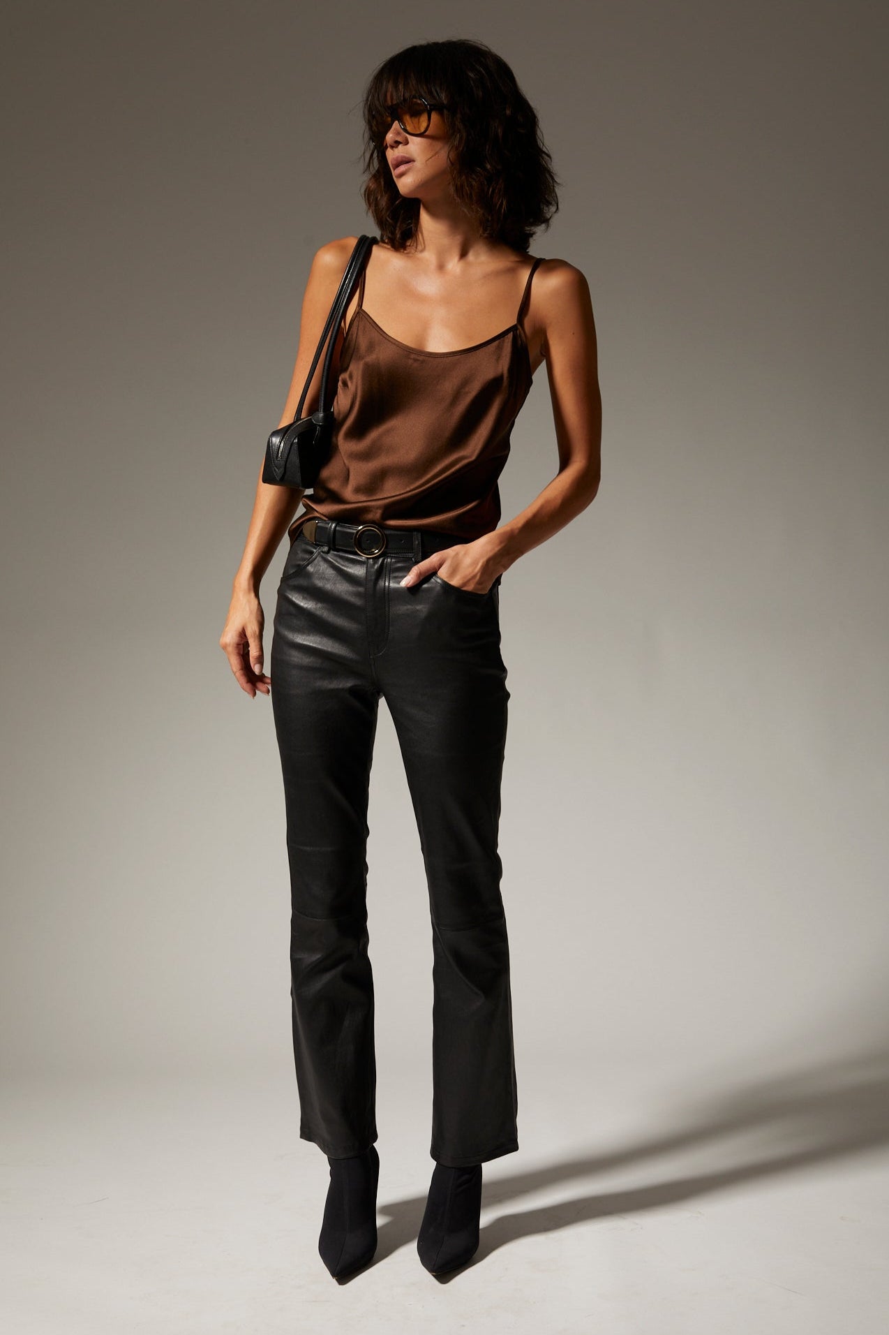 Brown Silk Spaghetti Strap Cami