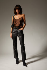Black Leather 5 Pocket Ankle Flare