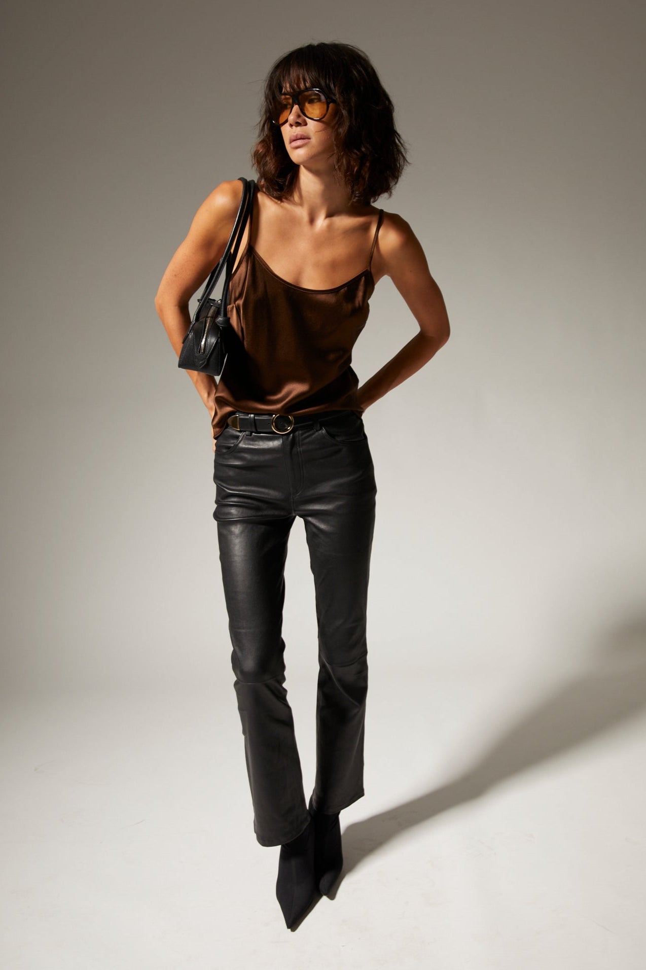Brown Silk Spaghetti Strap Cami