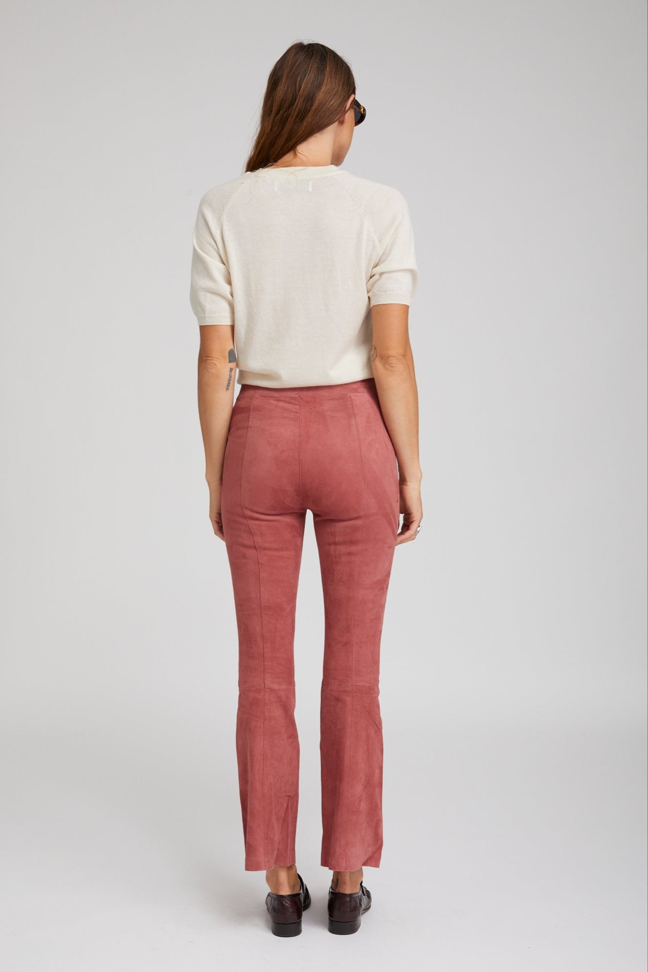 Suede Front Snap Ankle Flare Leggings