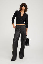 Black Leather Baggy Athletic Pants