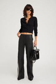 Black Leather Baggy Athletic Pants