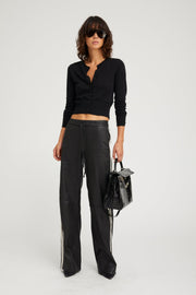 Black Leather Baggy Athletic Pants