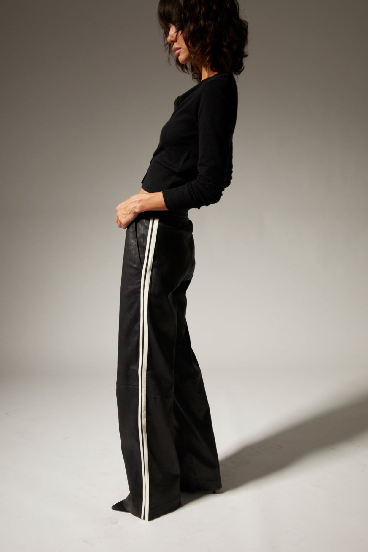 Black Leather Baggy Athletic Pants