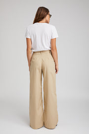 Beige Cotton Poplin Pleated Trousers