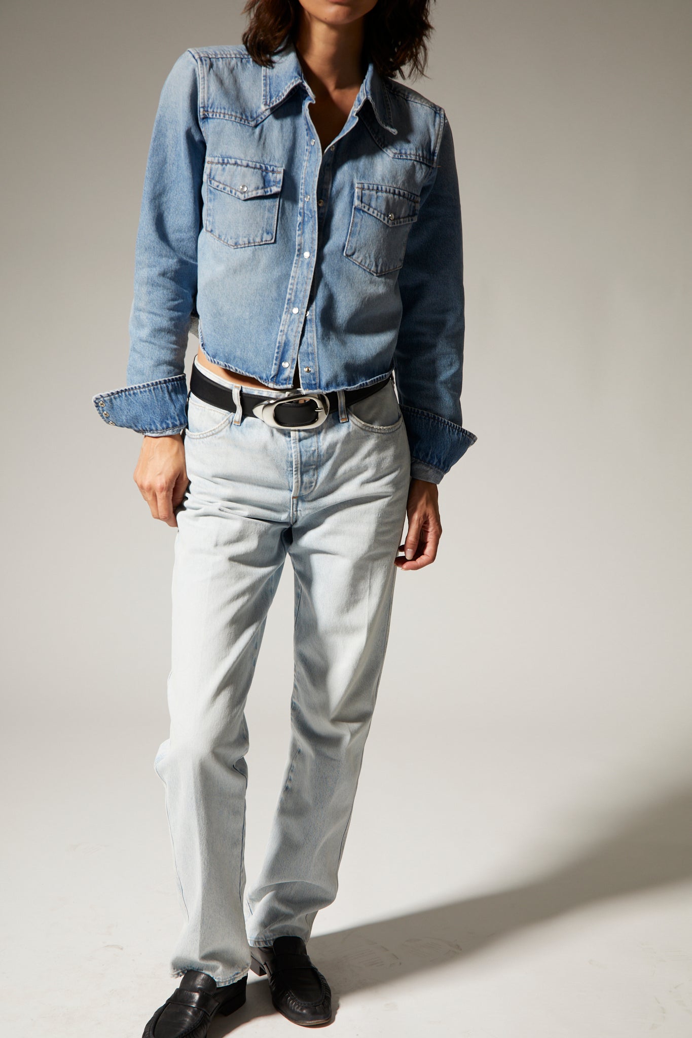 Paradis Denim Cropped Western Button Down