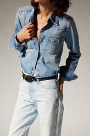 Paradis Denim Cropped Western Button Down