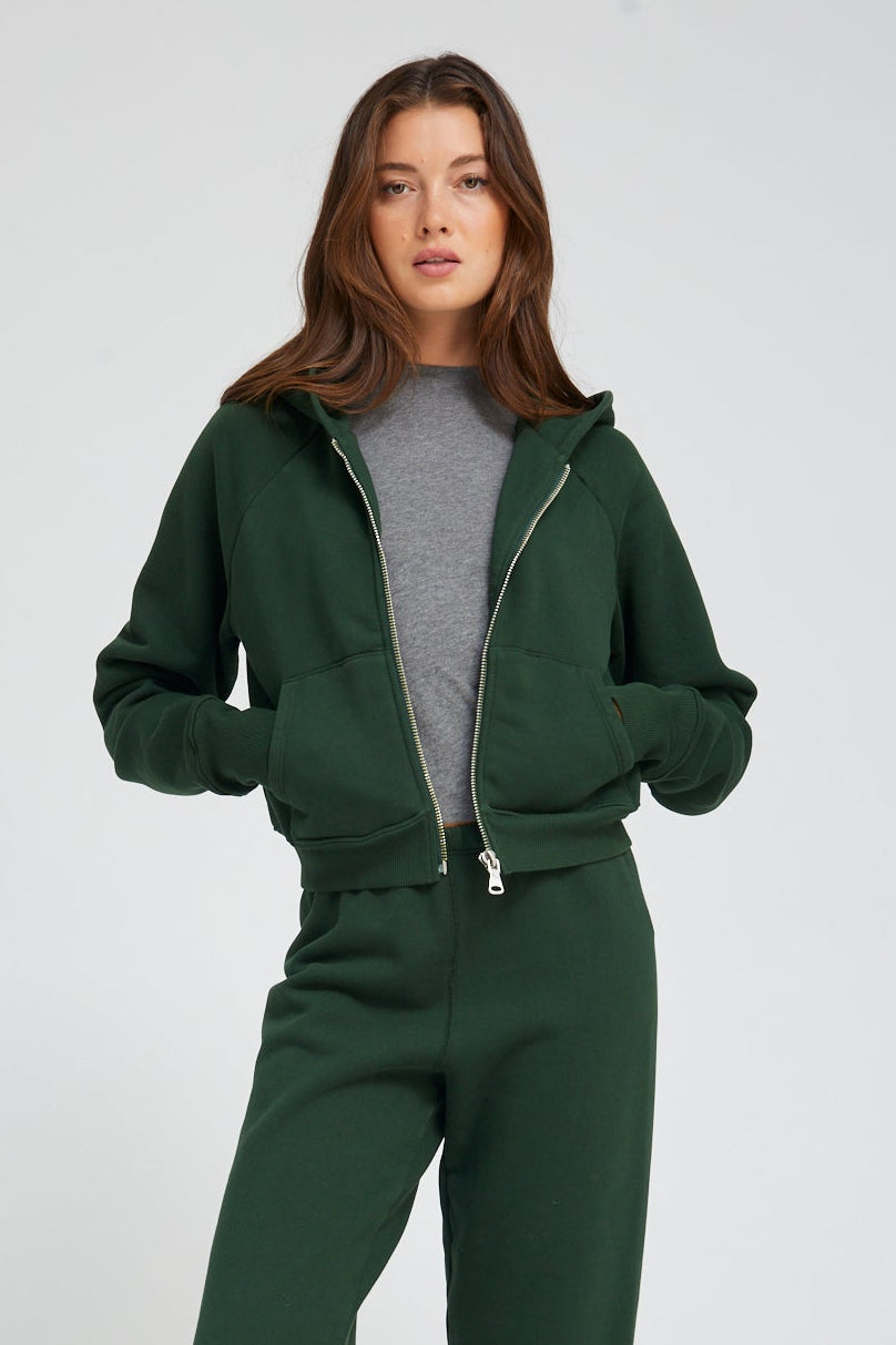 Shrunken Zip-Up Cotton Hoodie