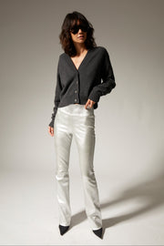 Metallic Silver Leather Micro Flare