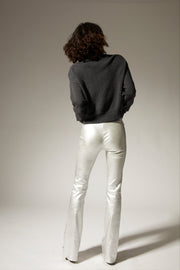 Metallic Silver Leather Micro Flare