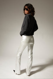 Metallic Silver Leather Micro Flare