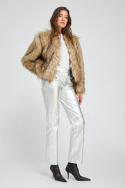 Metallic Silver Leather 5 Pocket Slim Straight