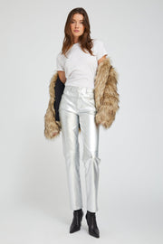 Metallic Silver Leather 5 Pocket Slim Straight