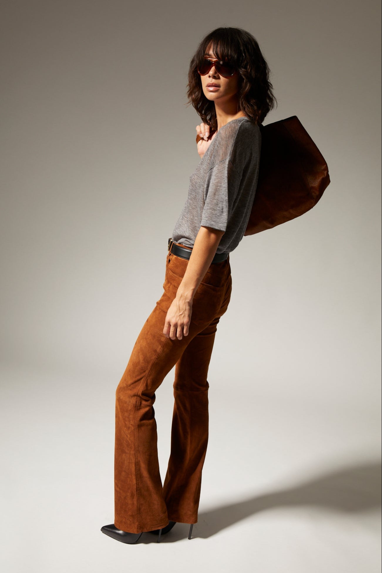 Grey Tissue Cashmere V-Neck Tee