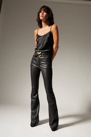 Black Leather 5 Pocket Micro Flare