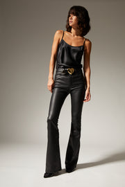 Black Leather 5 Pocket Micro Flare