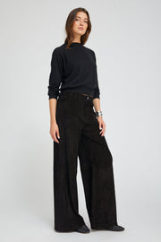 Black Suede 5 Pocket Wide Leg