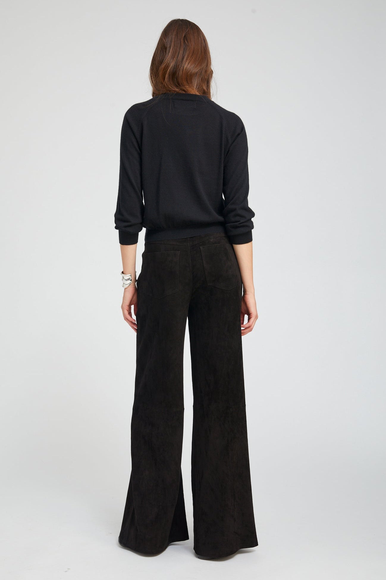 Black Suede 5 Pocket Wide Leg