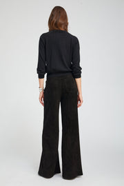 Black Suede 5 Pocket Wide Leg