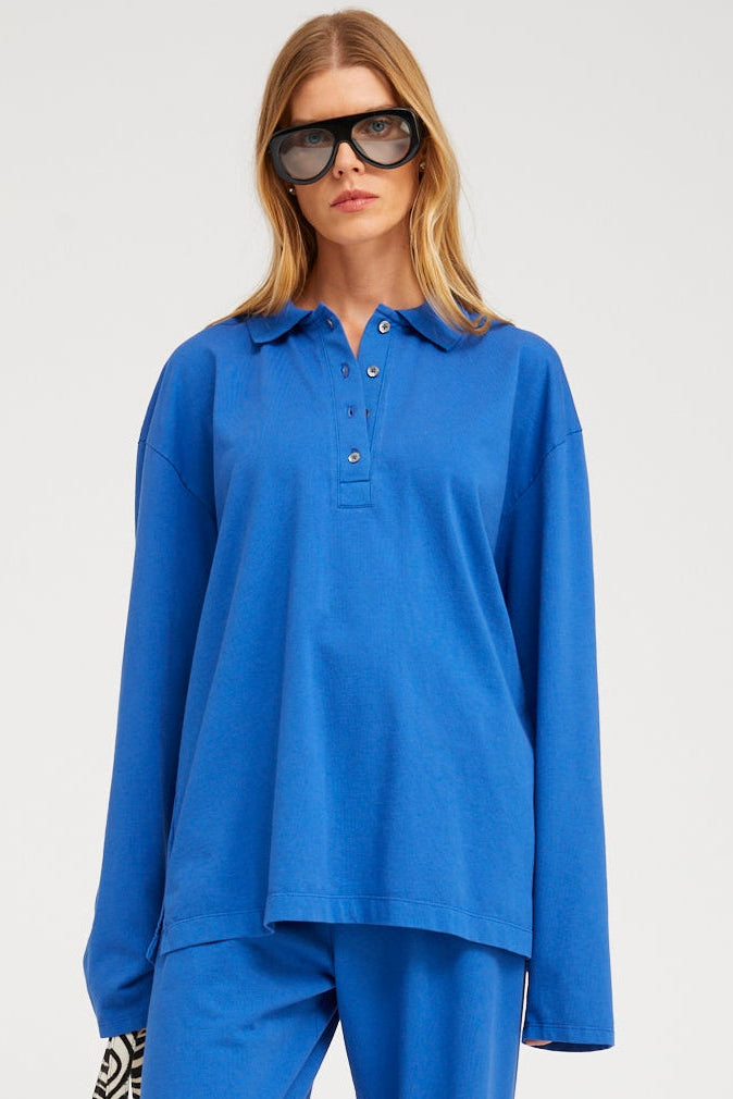L/S OVERSIZED POLO TEE FRENCH BLUE – SPRWMN