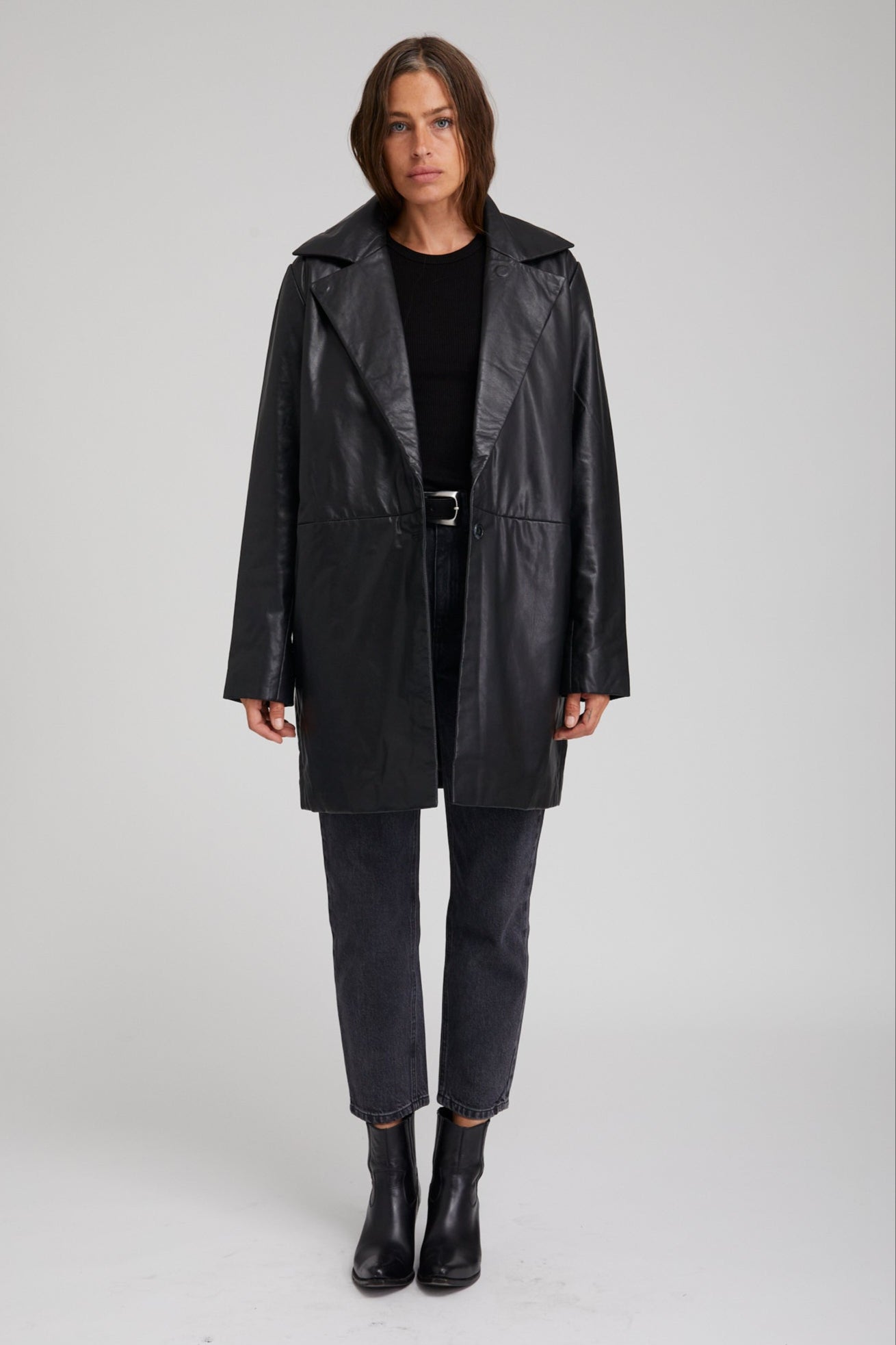 Black Leather Classic Coat