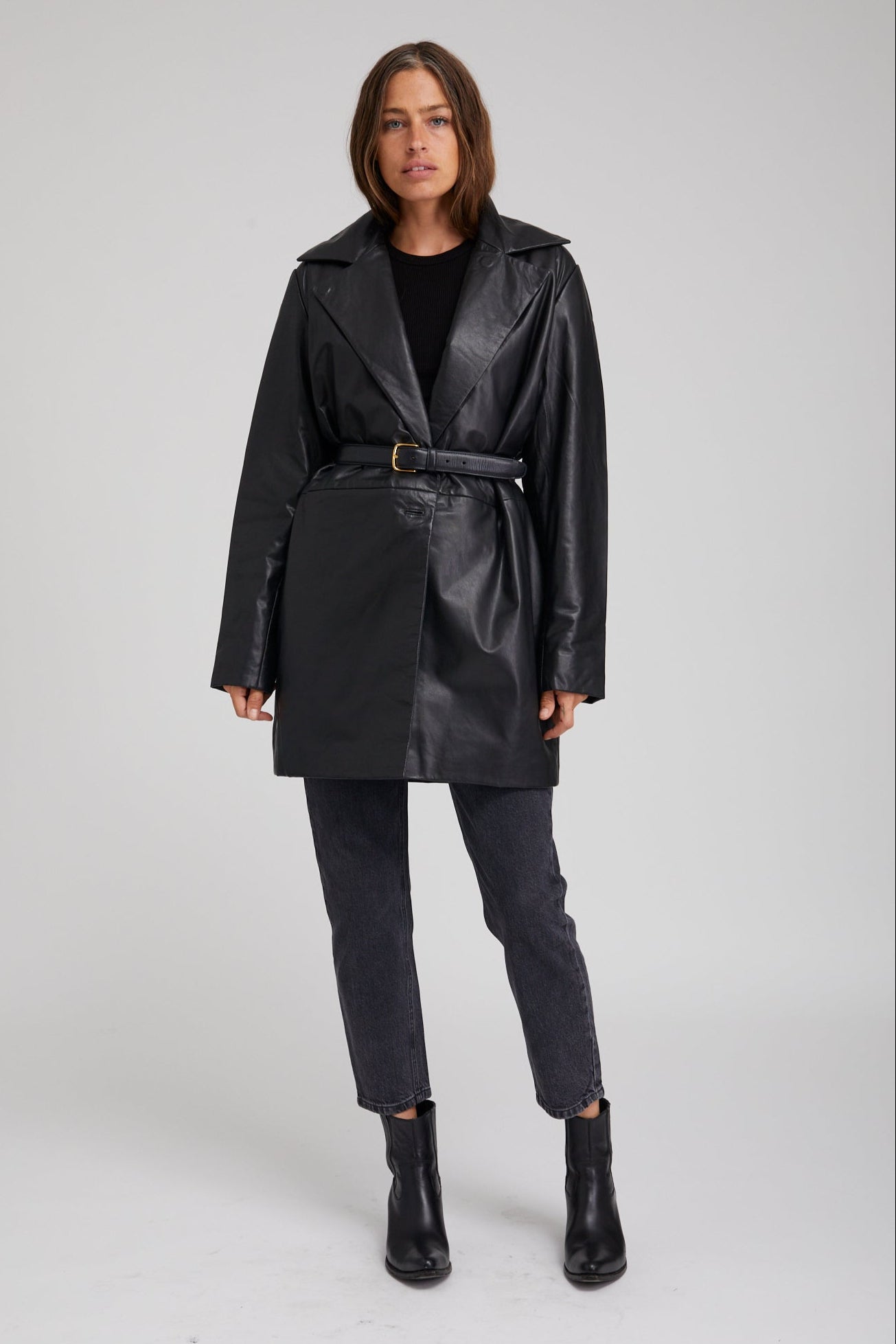 Black Leather Classic Coat