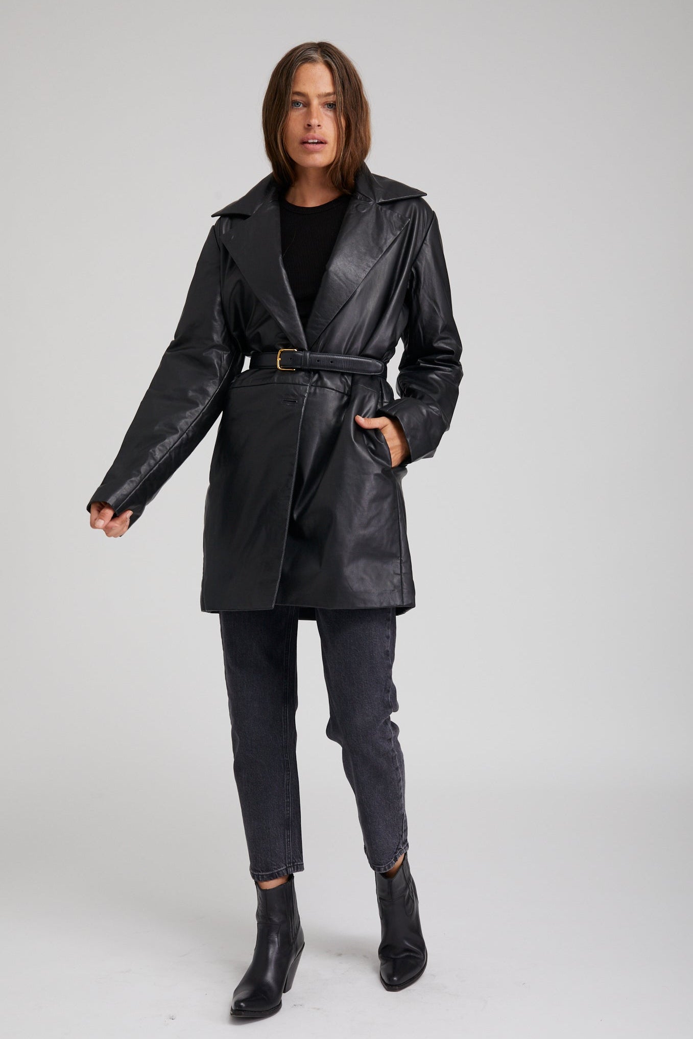 Black Leather Classic Coat