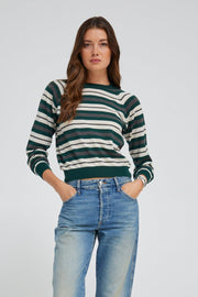 Green Striped Cashmere Raglan Sweater