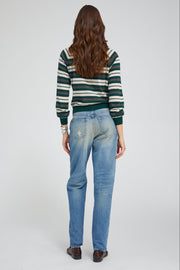 Green Striped Cashmere Raglan Sweater