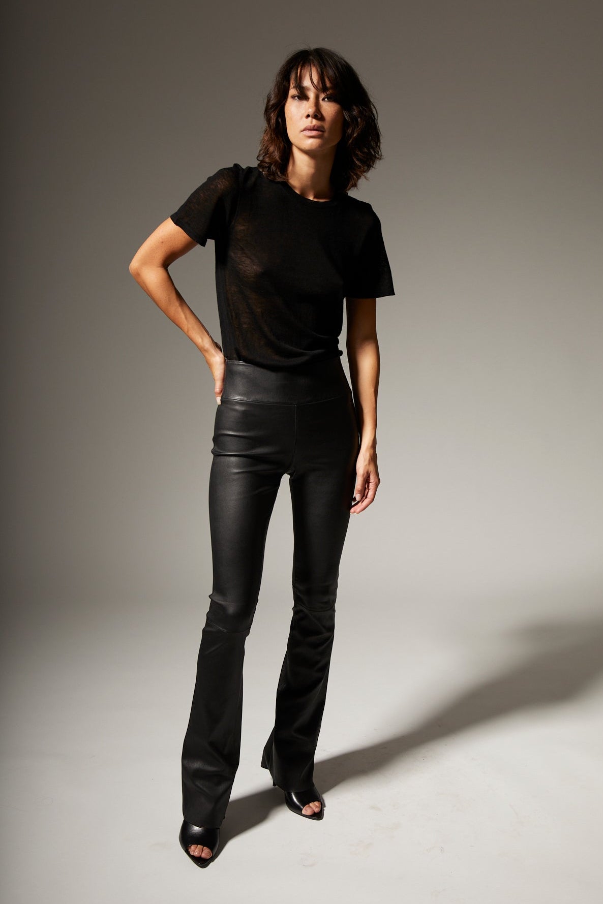 Black Leather Micro Flare