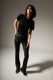 Black Leather Micro Flare
