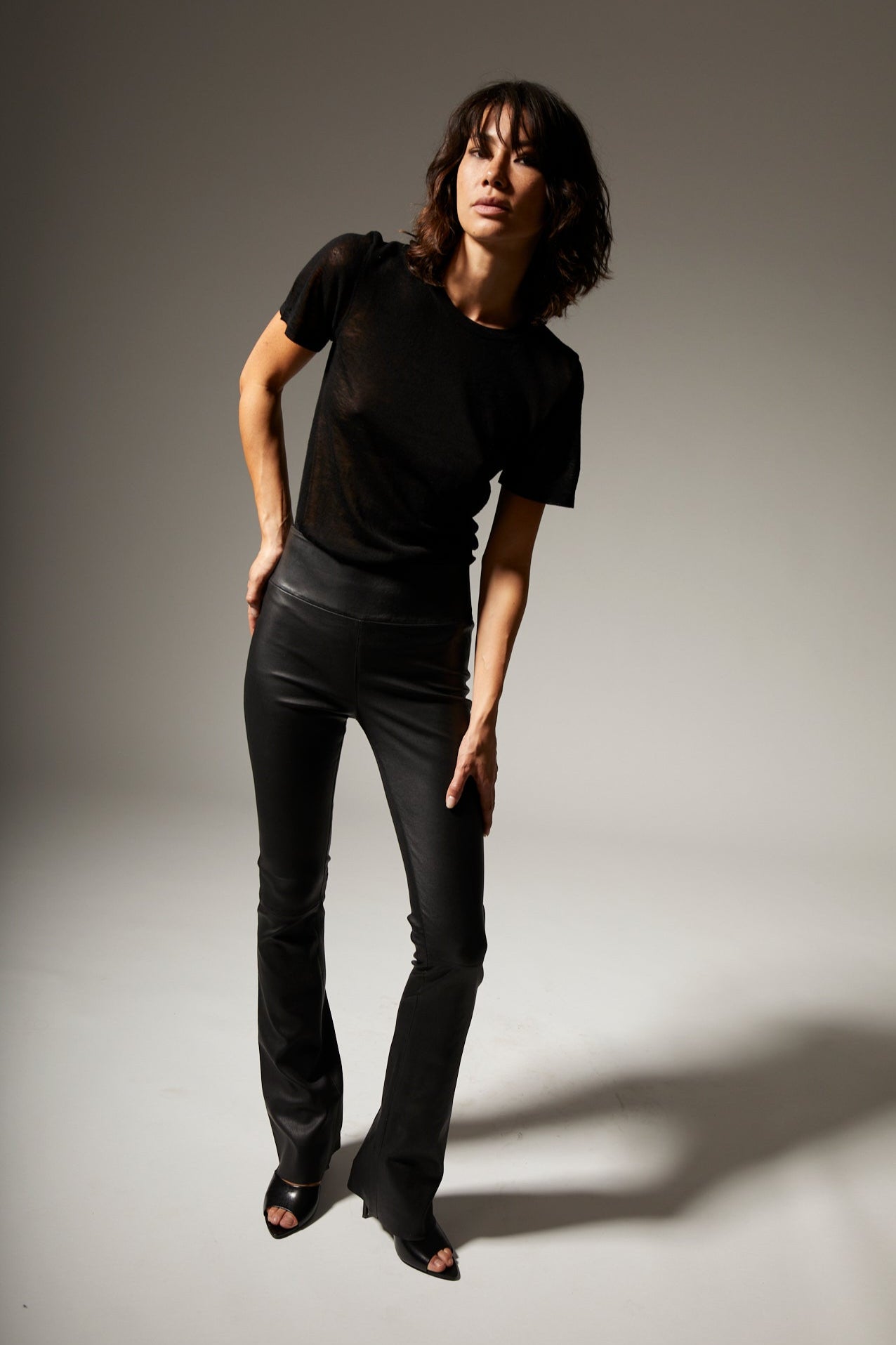 Black Leather Micro Flare