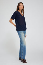 Navy Tissue Cashmere V-Neck Tee