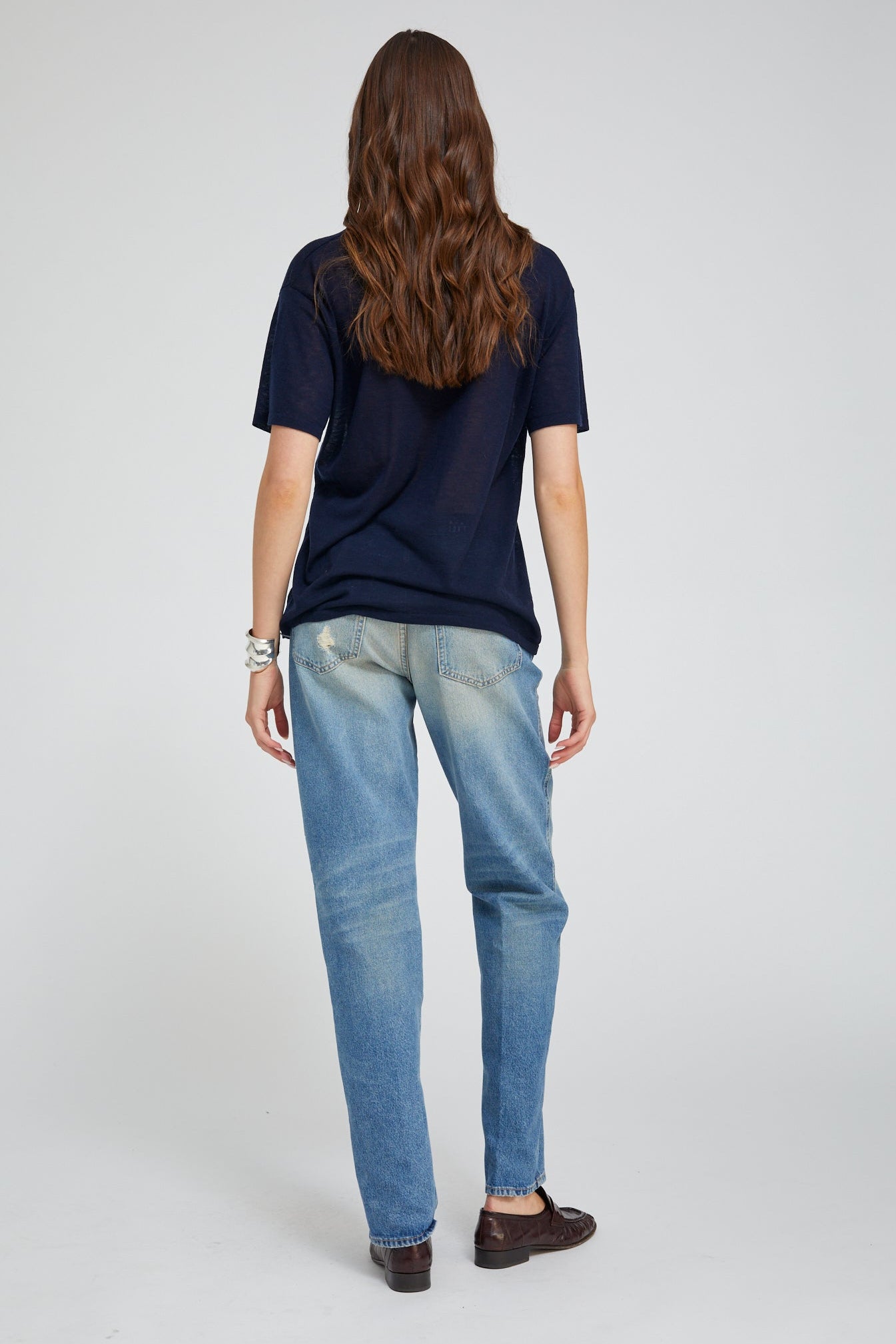 Navy Tissue Cashmere V-Neck Tee