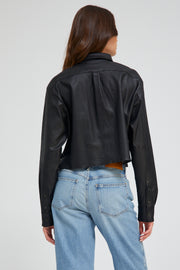 Black Leather Cropped Button Down