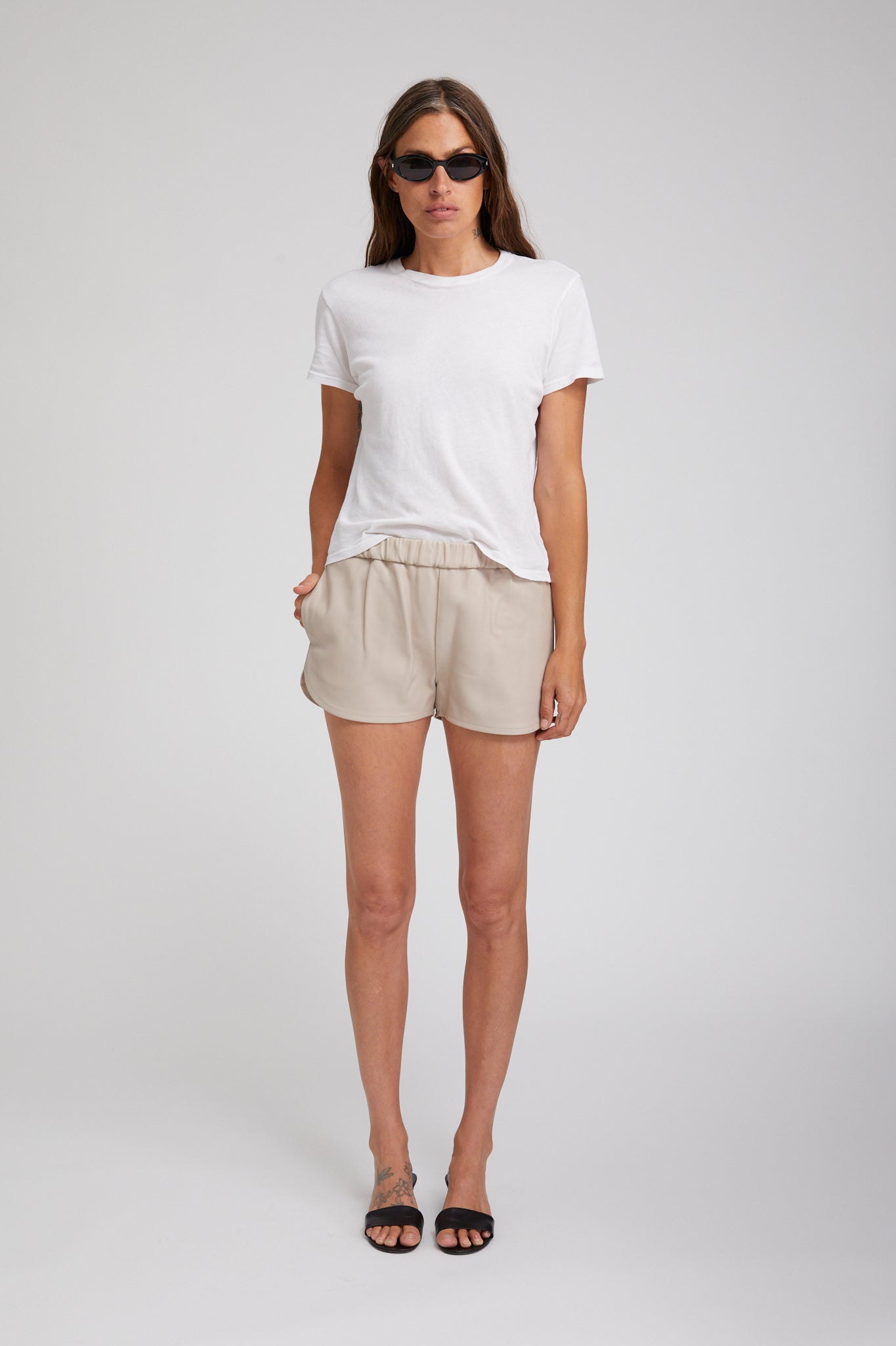 Off White Leather Slip Shorts