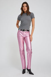 Metallic Pink Leather 5 Pocket Slim Straight