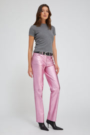 Metallic Pink Leather 5 Pocket Slim Straight