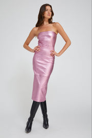 Metallic Pink Leather Tube Dress