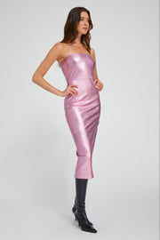 Metallic Pink Leather Tube Dress