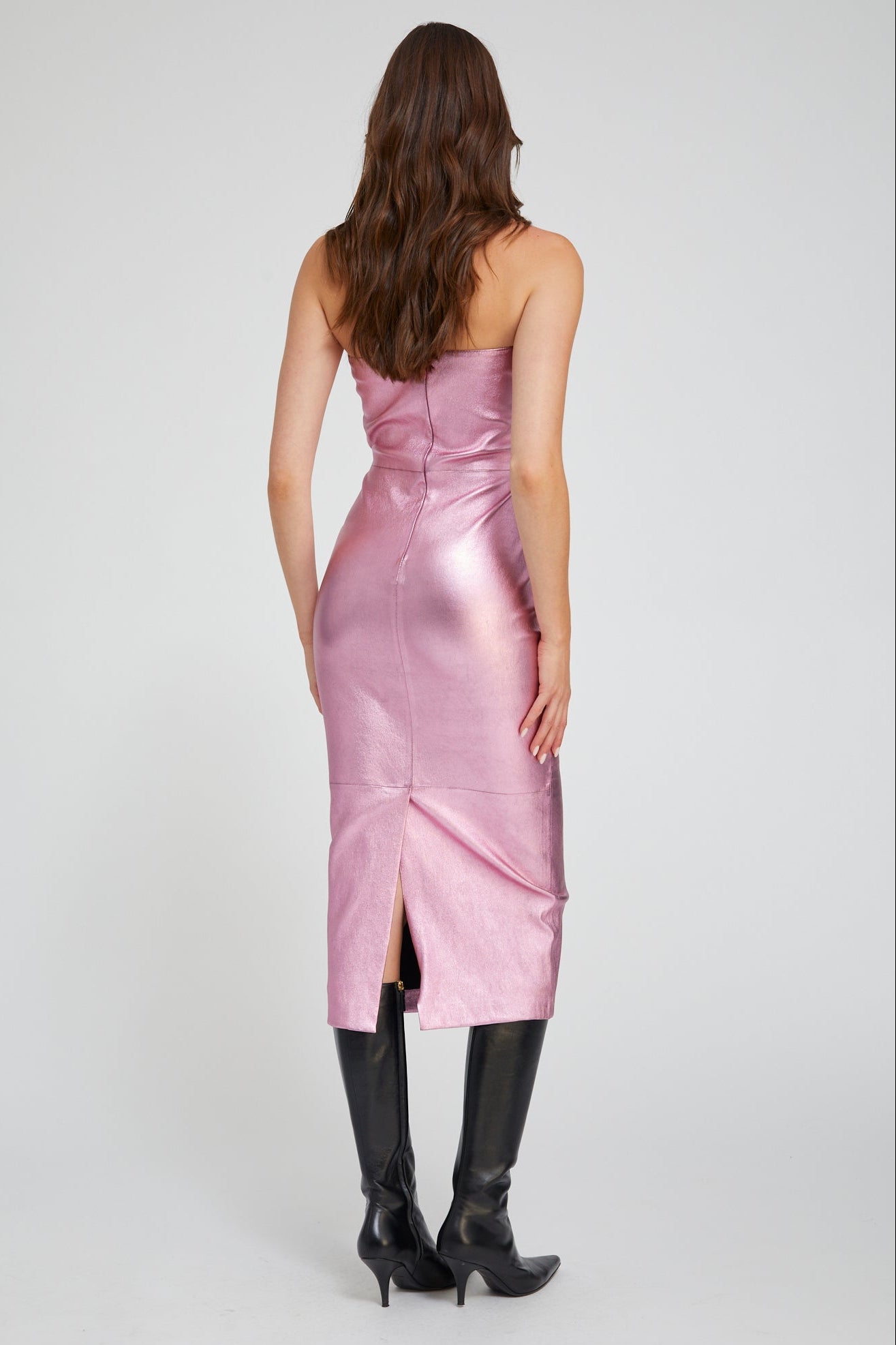 Metallic Pink Leather Tube Dress