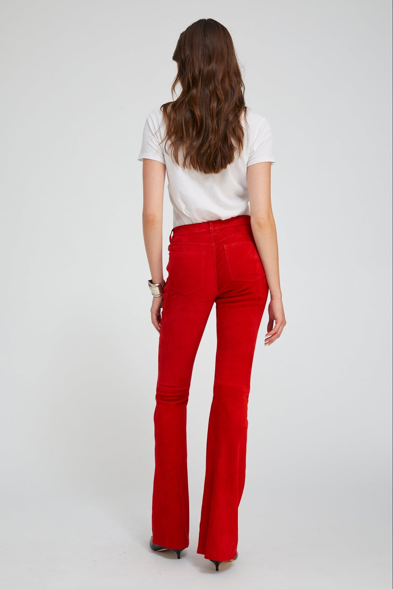 Red Suede 5 Pocket Micro Flare