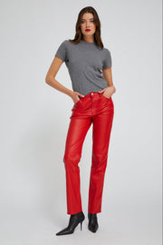 Red Leather 5 Pocket Slim Straight