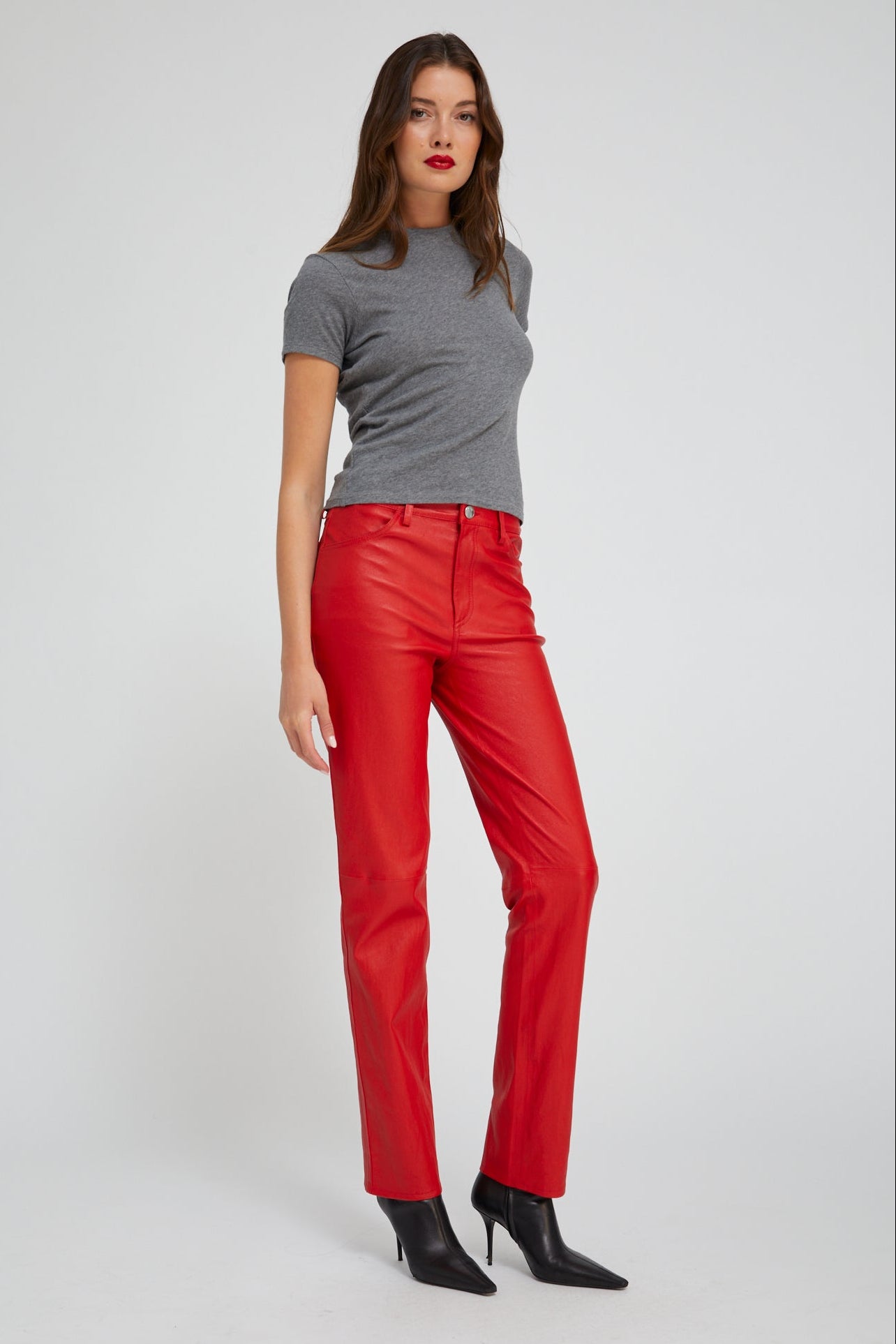 Red Leather 5 Pocket Slim Straight