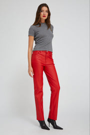 Red Leather 5 Pocket Slim Straight