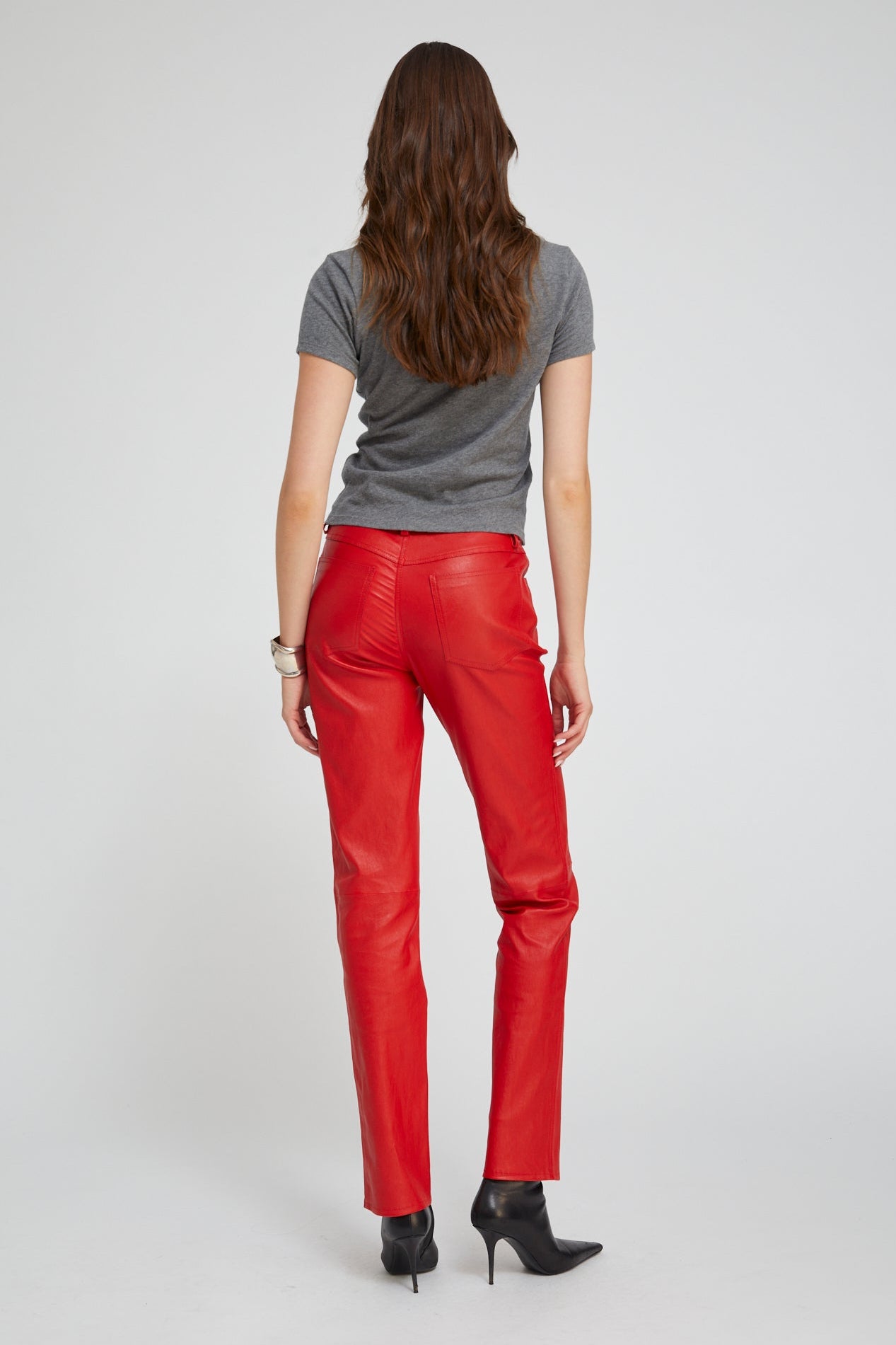 Red Leather 5 Pocket Slim Straight